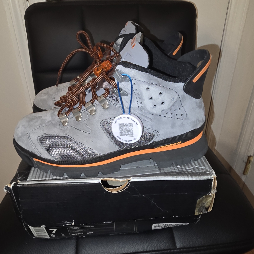 Jordan Gray and Orange Athletic Shoes